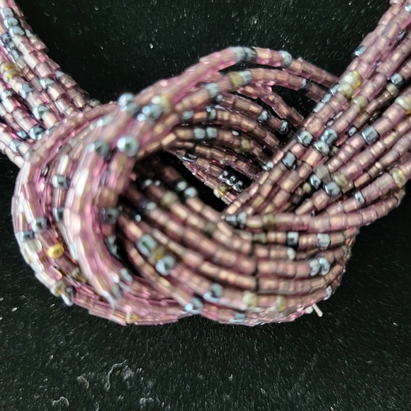 Purple Multistrand Knotted Seed Bead Necklace and Vintage Enamel Earrings - Picture 15 of 16